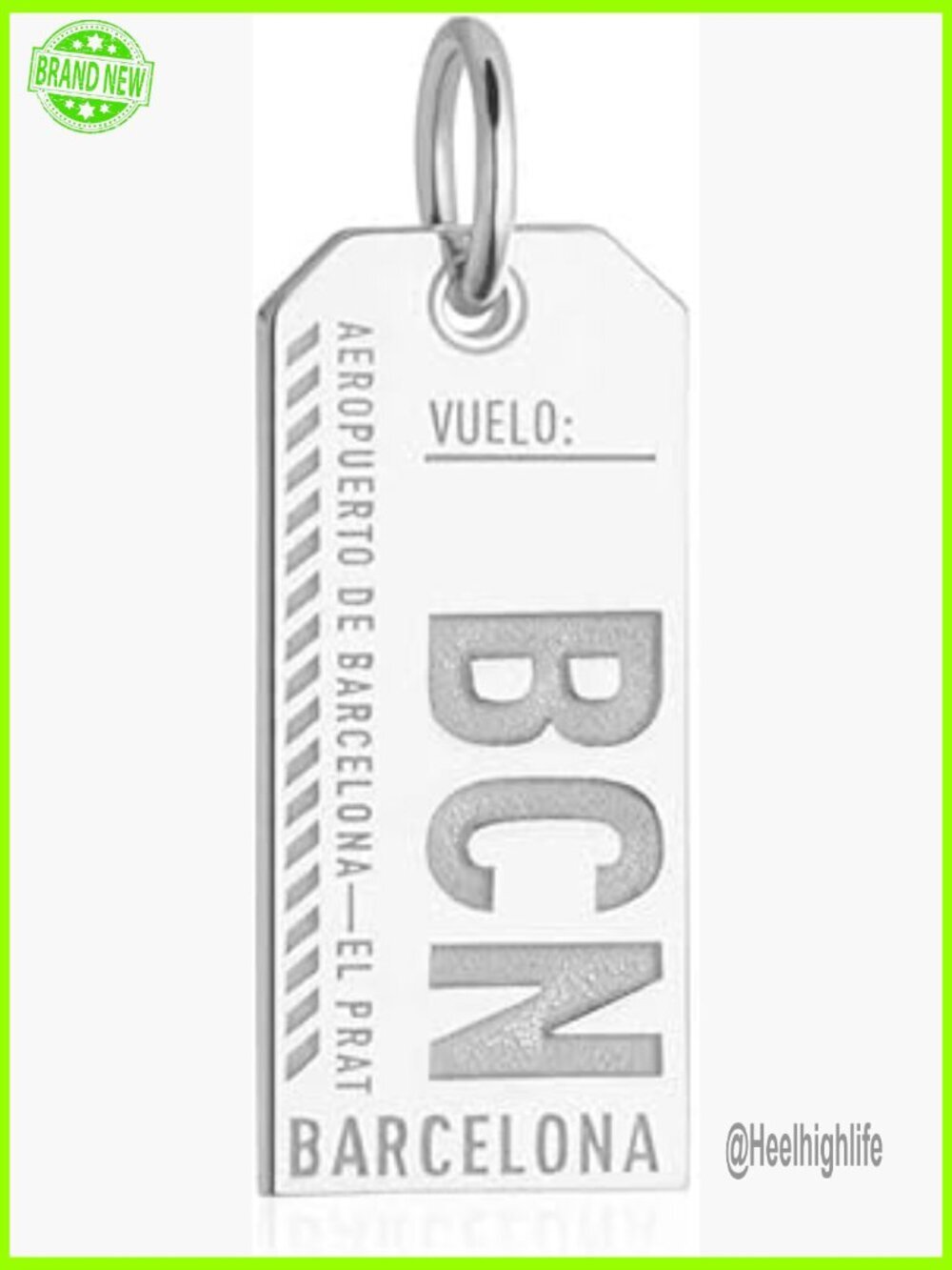 Sterling Silver Luggage Tag Charm Barcelona BCN Travel Jewelry